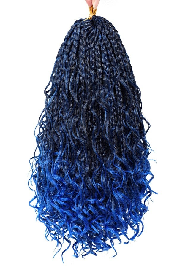 Eerya 8 Packs Boho Box Braids Crochet Hair for Black Women 10 Inch Pre-looped Bohemian Blue Crochet Goddess Box Braids With Curly Ends Synthetic Crochet Hair Extensions (10 inch, Tblue) - Image 1